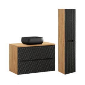 Ensemble meuble simple vasque 90cm et colonne Elora Noir et bois