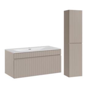 Ensemble meuble simple vasque encastree 100cm et colonne Zelie Cachemire