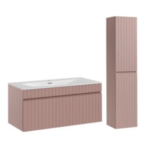 Ensemble meuble simple vasque encastree 100cm et colonne Zelie Rose