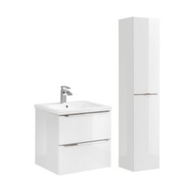 Ensemble meuble simple vasque encastree 60cm et colonne April Blanc