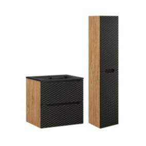 Ensemble meuble simple vasque encastree 60cm et colonne Elora Noir et bois