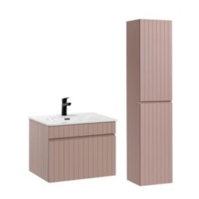 Ensemble meuble simple vasque encastree 60cm et colonne Zelie Rose