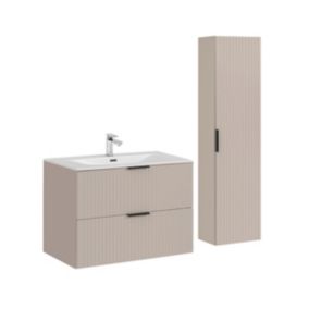 Ensemble meuble simple vasque encastree 80cm et colonne Adriel Cachemire