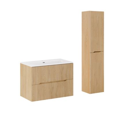 Ensemble meuble simple vasque encastree 80cm et colonne Isaline Bois