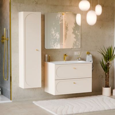 Ensemble meuble simple vasque encastree 80cm et colonne Sanae Beige sable