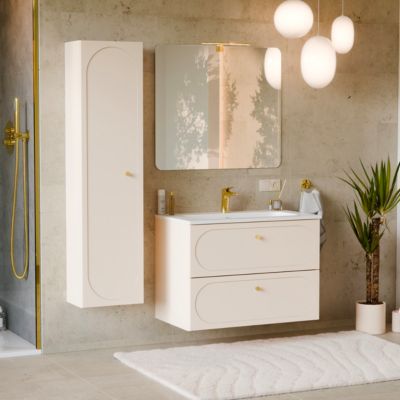 Ensemble meuble simple vasque encastree 80cm et colonne Sanae Beige sable