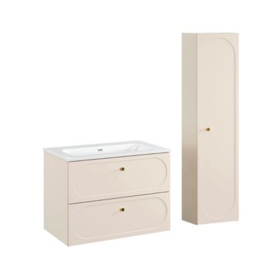 Ensemble meuble simple vasque encastree 80cm et colonne Sanae Beige sable