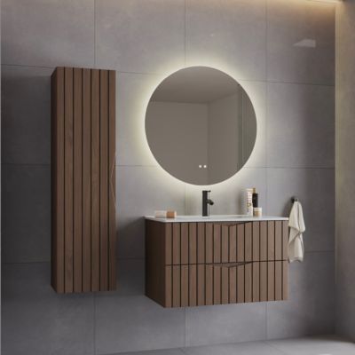 Ensemble meuble simple vasque encastree 80cm et colonne Siena bois et noir