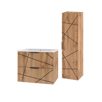 Ensemble meuble simple vasque encastree 80cm et colonne Teren Bois