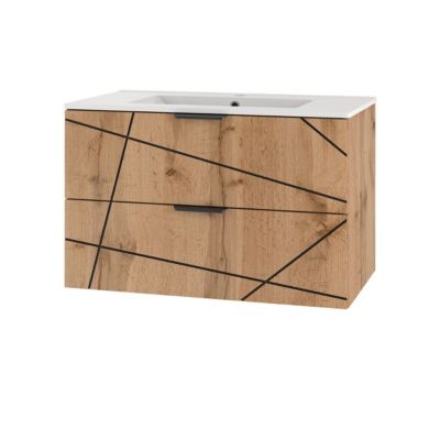 Ensemble meuble simple vasque encastree 80cm et colonne Teren Bois