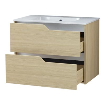 Ensemble meuble sous-vasque 2 tiroirs l. 80 cm + plan vasque + miroir, décor bois, Tolima