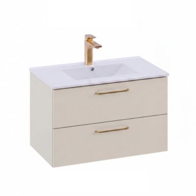 Ensemble meuble sous vasque beige + plan vasque blanc l.81 cm Olivia