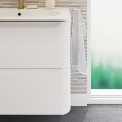 Ensemble meuble sous vasque blanc + plan vasque en résine blanc L.80,4 cm GoodHome Nevado