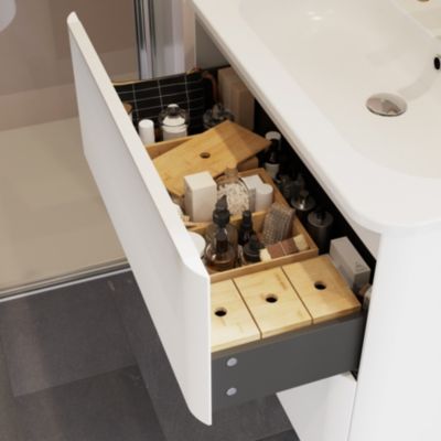 Ensemble meuble sous vasque blanc + plan vasque en résine blanc L.80,4 cm GoodHome Nevado