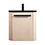 Ensemble meuble sous vasque d'angle compact à suspendre Skino décor chêne + plan vasque en résine noir