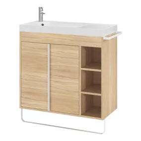 Ensemble meuble sous vasque faible profondeur décor bois avec porte-serviettes + plan vasque résine blanc, l.85 x H.82 x P.36 cm, GoodHome Maza