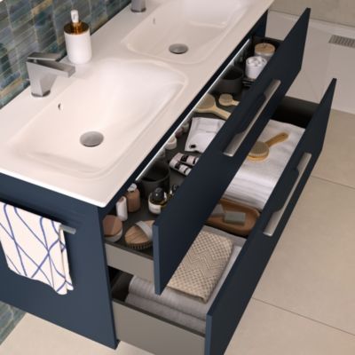 Ensemble meuble sous vasque l.130 cm blanc + vasque céramique Selva Geberit