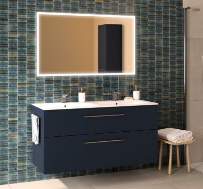 Ensemble meuble sous vasque l.130 cm bleu + vasque céramique Selva Geberit