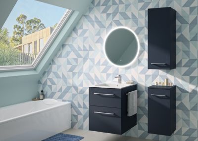 Ensemble meuble sous vasque l.55 cm bleu + vasque céramique Selva Geberit