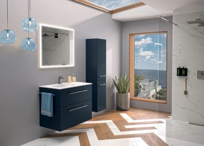 Ensemble meuble sous vasque l.80 cm bleu + vasque céramique Selva Geberit
