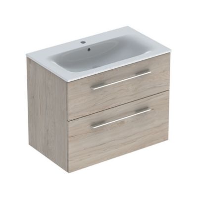 Ensemble meuble sous vasque l.80 cm chêne + vasque céramique Selva Geberit