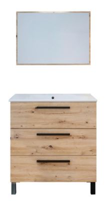 Ensemble meuble sous vasque l.80 cm + plan vasque + miroir effet bois, Ondise