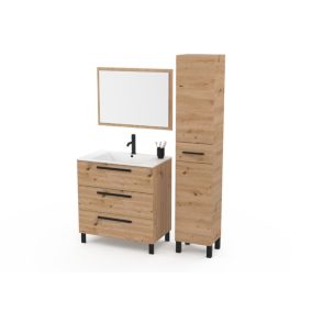 Ensemble meuble sous vasque l.80 cm + plan vasque + miroir effet bois, Ondise