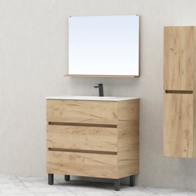 Ensemble meuble sous vasque l.80 cm Teide décor bois + plan vasque + miroir