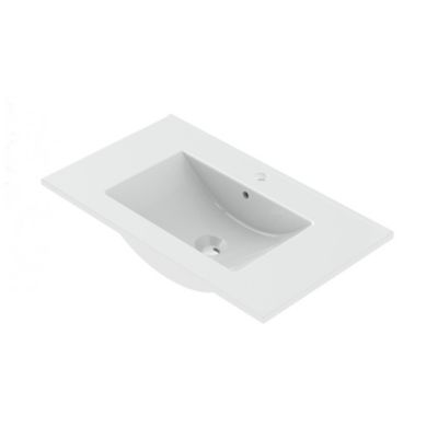Ensemble meuble sous vasque Nia l.80 cm effet noyer + plan vasque blanc + miroir
