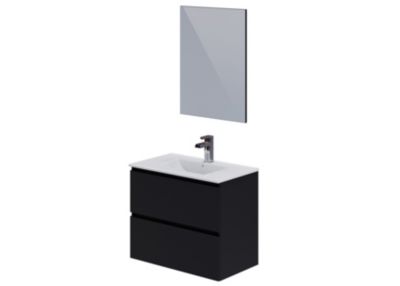 Ensemble meuble sous vasque noir mat + vasque céramique blanche, l.81 x H.68 x P.47 cm + miroir l.80 x L.60 cm, Milo