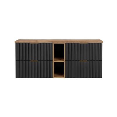 Ensemble meuble sous vasque NOXERA 140 cm  Noir mat et chene  2 meubles et 2 niches et plan pour vasques