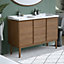 Ensemble meuble sous vasque placage bois Kabayan + plan double vasque céramique blanc Lana l.120 cm