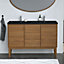 Ensemble meuble sous vasque placage bois Kabayan + plan double vasque céramique noir Nira l.120 cm