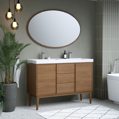 Ensemble meuble sous vasque placage bois Kabayan + plan double vasque résine blanc Mila l.120 cm