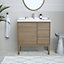 Ensemble meuble sous vasque placage bois Kabayan + plan vasque céramique blanc Lana l.80 cm