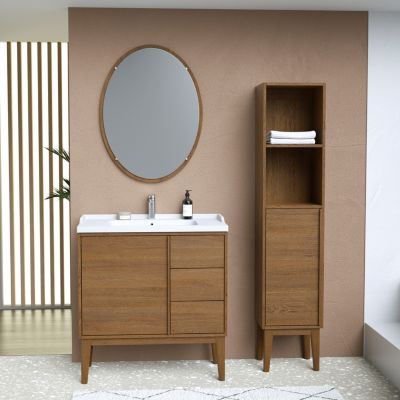 Ensemble meuble sous vasque placage bois Kabayan + plan vasque céramique blanc Lana l.80 cm