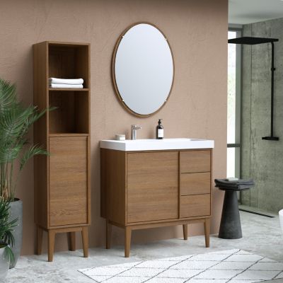 Ensemble meuble sous vasque placage bois Kabayan + plan vasque résine blanc Mila l.80 cm
