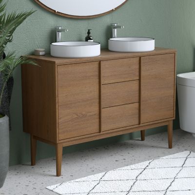 Ensemble meuble sous vasque + plan de toilette placage bois Kabayan l.120 cm