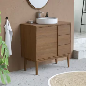 Ensemble meuble sous vasque + plan de toilette placage bois Kabayan l.80 cm