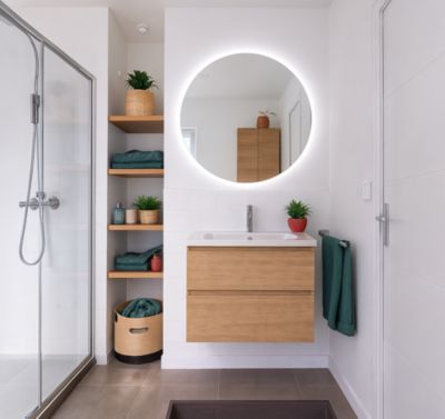Ensemble meuble sous-vasque suspendu effet chêne clair l. 60 cm 2 tiroirs GoodHome Imandra + plan vasque GoodHome Nira