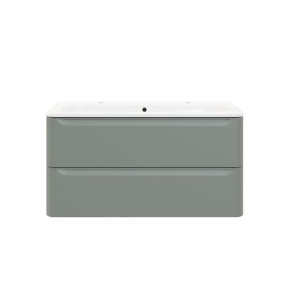Ensemble meuble sous vasque vert + plan simple vasque en résine blanc L.120,4 cm GoodHome Nevado