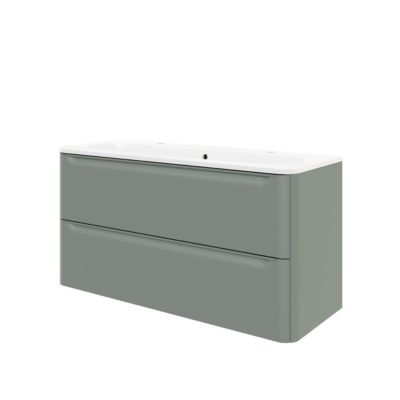 Ensemble meuble sous vasque vert + plan simple vasque en résine blanc L.120,4 cm GoodHome Nevado