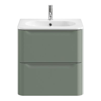 Ensemble meuble sous vasque vert + plan vasque en résine blanc L.60,4 cm GoodHome Nevado