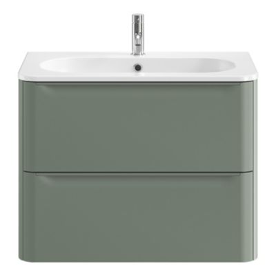 Ensemble meuble sous vasque vert + plan vasque en résine blanc L.80,4 cm GoodHome Nevado