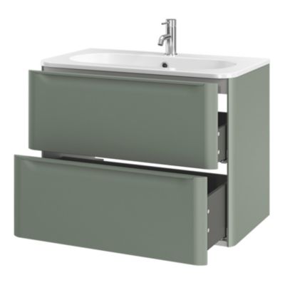 Ensemble meuble sous vasque vert + plan vasque en résine blanc L.80,4 cm GoodHome Nevado
