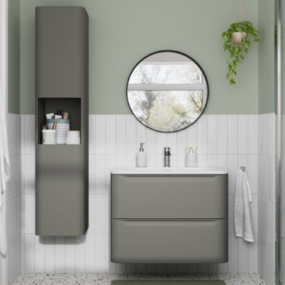 Ensemble meuble sous vasque vert + plan vasque en résine blanc L.80,4 cm GoodHome Nevado