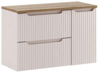 Ensemble meuble suspendu sous vasque 60 cm et cargo 30 cm NOVA cachemire avec plan chêne