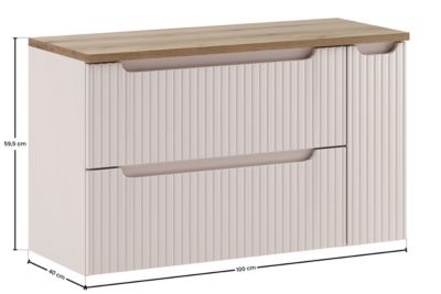Ensemble meuble suspendu sous vasque 60 cm et cargo 30 cm NOVA cachemire avec plan chêne