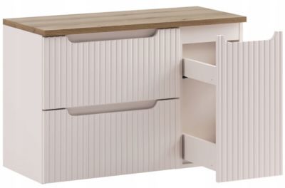 Ensemble meuble suspendu sous vasque 60 cm et cargo 30 cm NOVA cachemire avec plan chêne