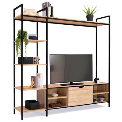 Meuble TV Detroit 160 Cm – Design Industriel Bois & Métal, 3 Tiroirs + Compartiment Ouvert, Style Loft Moderne